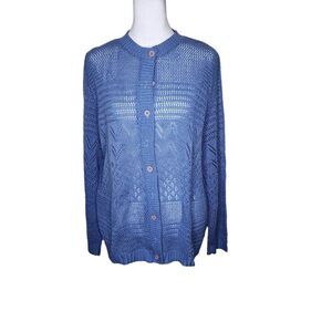 Vintage 1980s Long Sleeve Open Weave Cardigan Sweater Womens Size 1X Blue